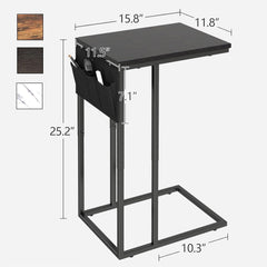 Livofloral C Shaped End Table for Couch, Small Side Table for Sofa With Storage Bag, TV Tray for Living Room, Bedside Table for Bedroom, Snack End Table, Brown