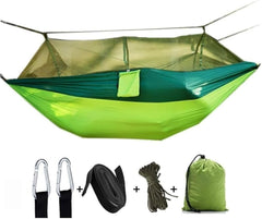 Hammock Hammock with Net, Double & Single Portable Outdoor Hammocks Parachute Lightweight Nylon with Tree Straps Hamock Outside(Blue)