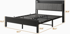 Queen Size Bed Frame, Platform Bed with Charging Station, Heavy Duty Metal Bedframe with Headboard and Footboards, No Box Spring Needed, Sturdy and Noise-Free (Black, Twin)