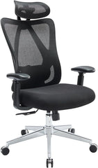 Ergonomic Office Chair with Seat Back & headrest Adjustable, Mesh Office Chair with Height Adjustable & Flip-up Arms, High Back Desk Chair with Wheels and KD Chrome Metal Legs