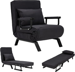 Convertible Sofa Bed Sleeper Chair,Single Person Chaise Lounge Couch with Pillow,Upholstered Lazy Bed with 6 Angles Adjustable Backrest,Folding Sofa Arm Chair for Apartment/Office/Home (Light Gray)