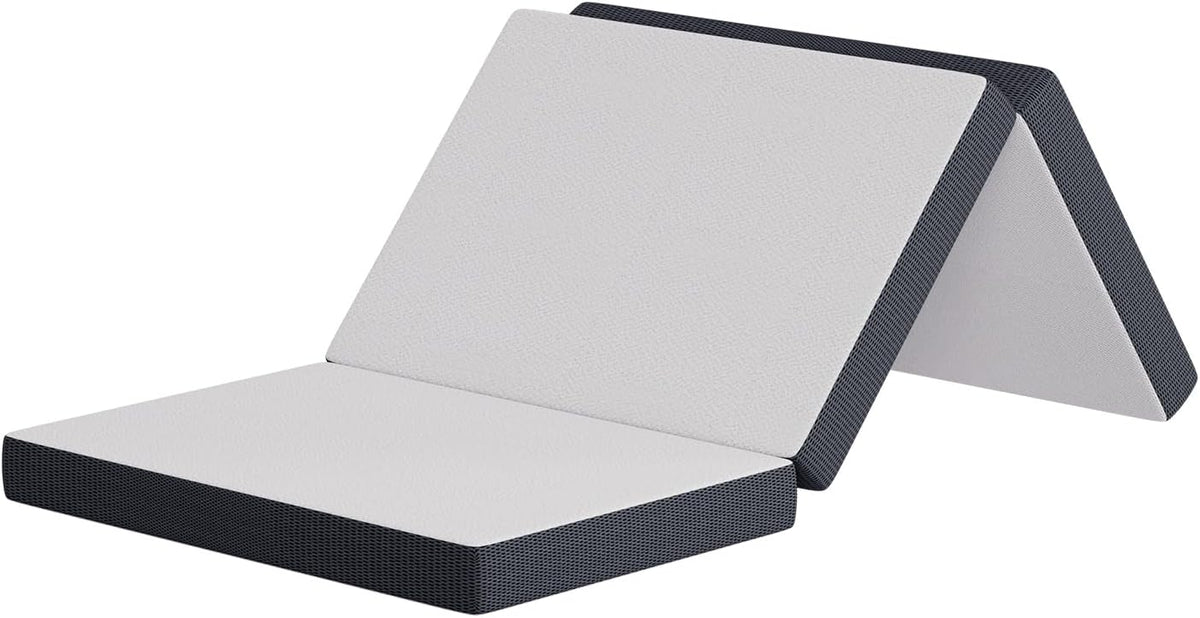 4 inch Tri Fold Folding Mattress Memory Foam Mattress Topper Portable Foldable Mattress Topper for Camping, Guest, Floor RV, CertiPUR-US Certified, with Washable Cover, Easy Storage, Twin XL
