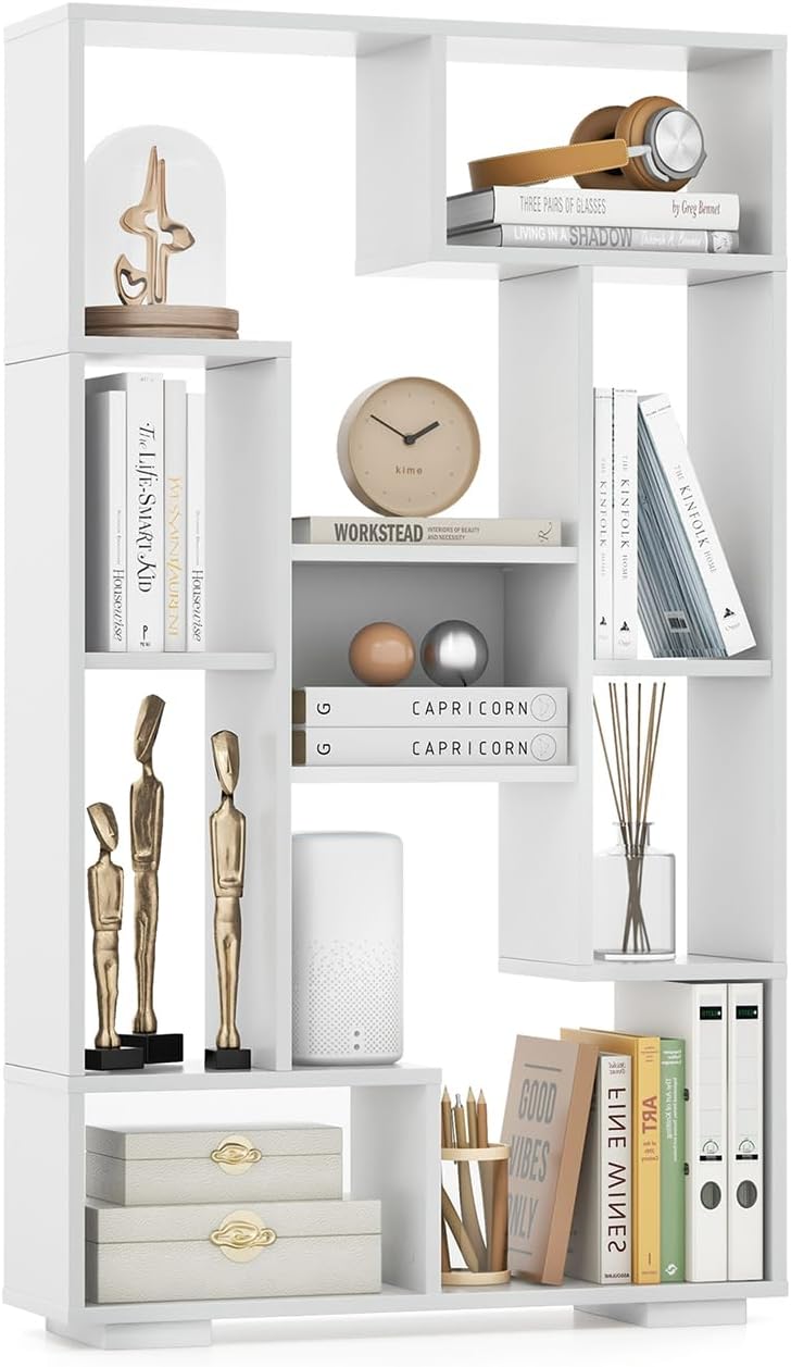 Giantex 47-Inch Bookshelf, Modern Wooden Geometric Bookcase with Open Shelves, Anti-Tipping Kits, Wood Book Case Shelf, Open Cube Storage Organizer Display Rack for Living Room