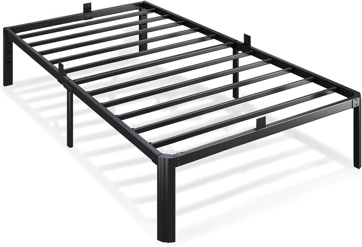 Metal Bed Frame Twin Size, 14 Inch 3500 lbs Heavy Duty Platform Bed Frames Steel Slats Noise Free No Box Spring Needed, Easy Assemble Sturdy Bedframe Rounded Corner with Storage and Mattress Retainers