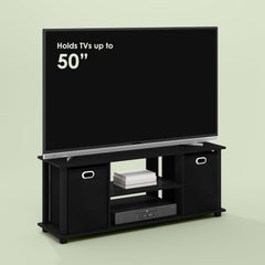 Jawa TV Stand, TV Unit, Entertainment Center with Shelves and Bins for Living Room, Black/Black