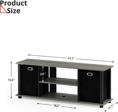 Bedroom TV Stand with 2 Bins, TV Entertainment Center with Storage for TVs Up to 50", Wooden TV Stand for Bedroom, Living Room