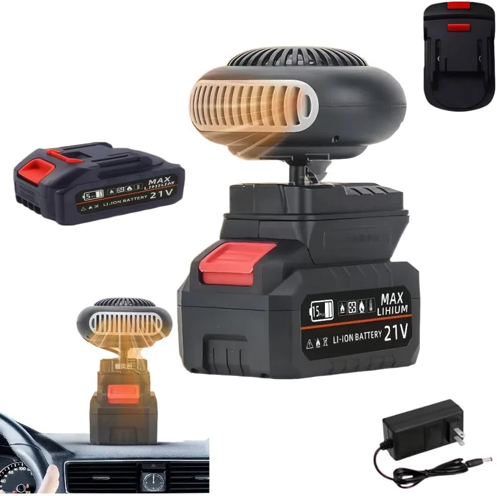 Battery Operated Space Heater Li Portable Heater for Car/Camping/Golf Cart, Anti-Tilt, Quiet, 10㎡ Defogging, Indoor/Office Use (F)