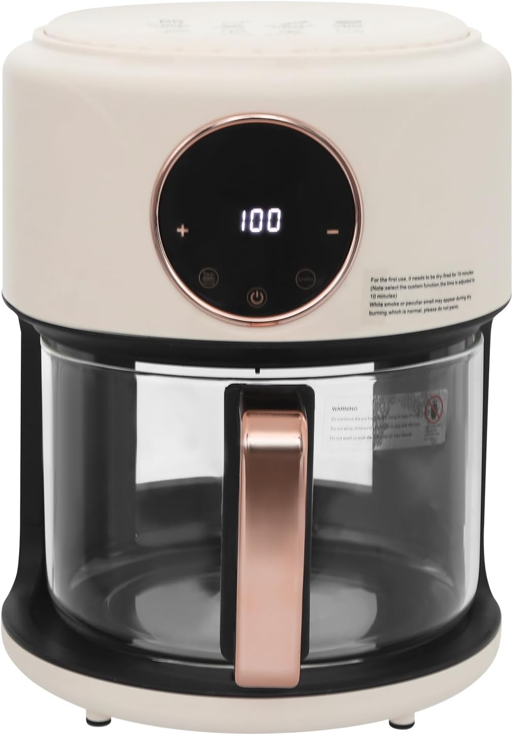 Airy Fryer, 3.8Qt 1200W Glass Air Fryer, 8-in-1 Functions, 360° Viewable, Digital Display, Adjustable Temp 80℃~200℃(176F-392F), 60 Min Timer (White)