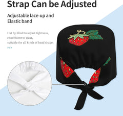 Cleaning Working Cap Beautiful Strawberry Brooch Printed Chef Hat for Women & Men, Adjustable, Breathable