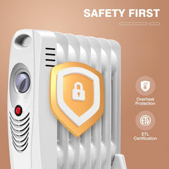 S AFSTAR 700W Oil Filled Radiator Heater, Energy Saving Portable Electric Heater with Thermostat & Overheat Protection, Quiet Small Space Heater for Office, Under Desk, Bedroom, Indoor Use