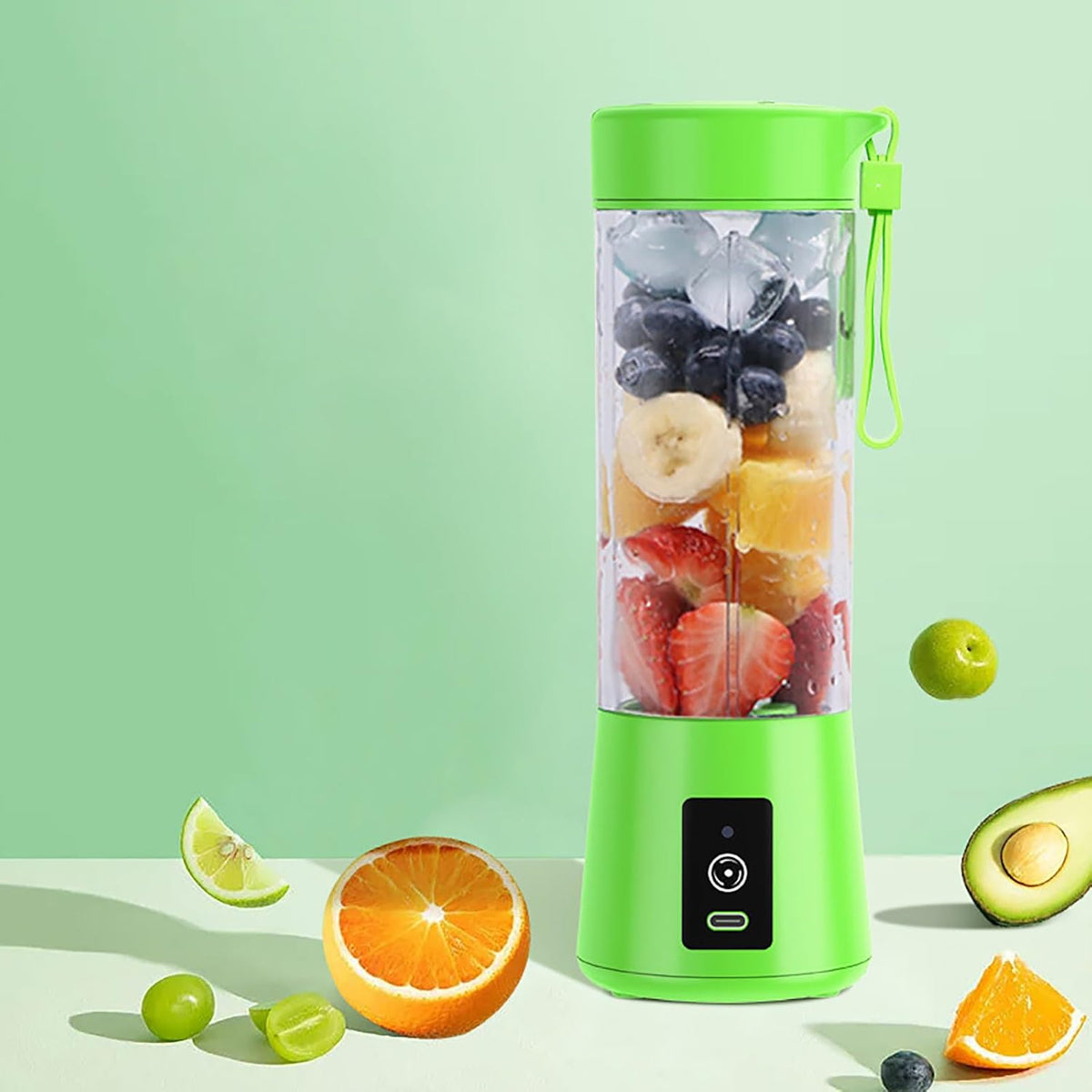 Portable Blender for Shakes and Smoothies, 15Oz Mini Juicer Blender for Fruit, USB-C Rechargeable & Self Cleaning Travel Mixer With Stainless Steel Blades, for Food, Office, GYM, School (Green)