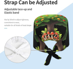 Cleaning Working Cap Mushrooms Under The Fruit Tree Printed Chef Hat for Women & Men, Adjustable, Breathable Black
