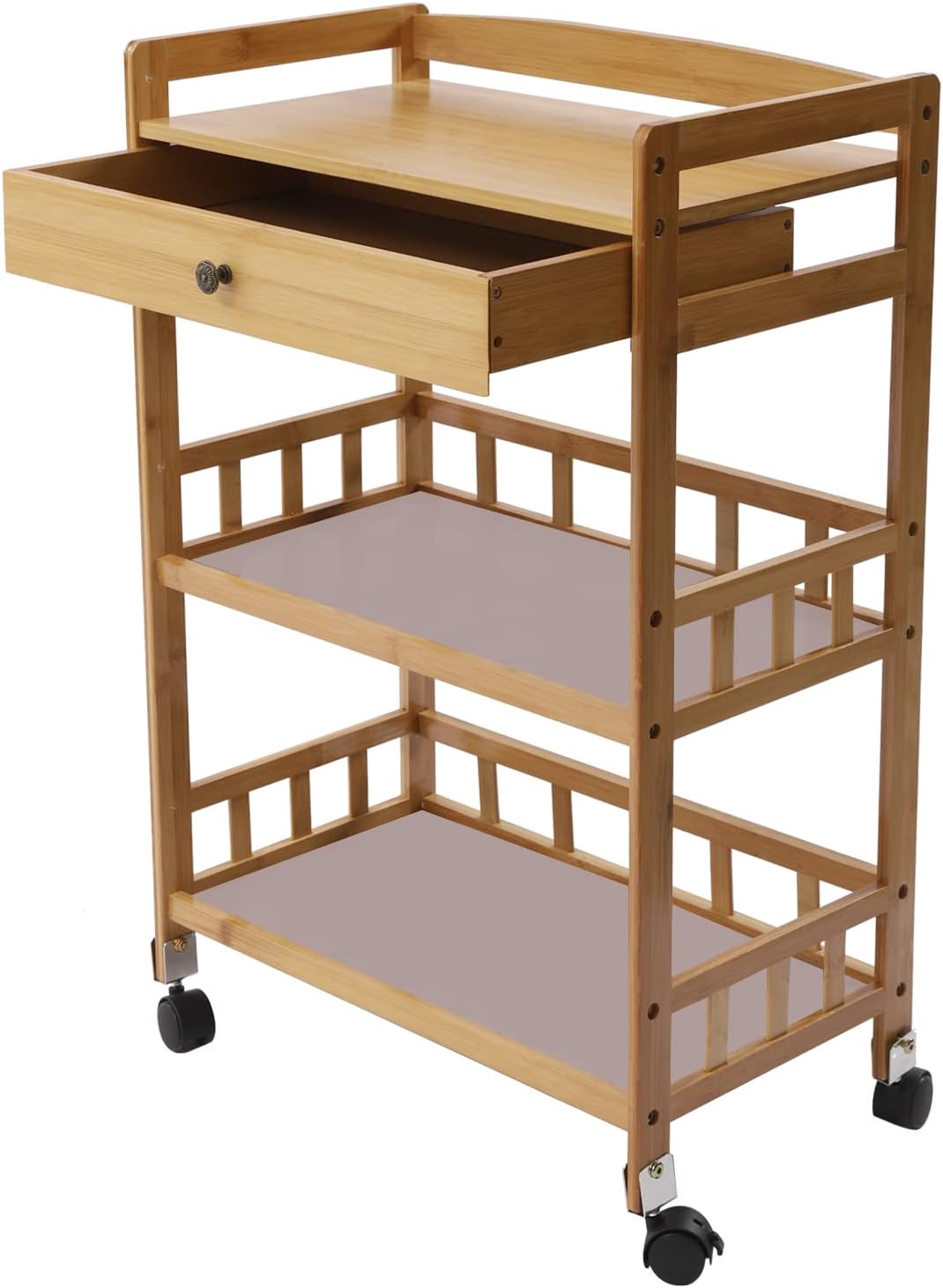 3 Tier Rolling Cart, 27.5"×11.8"×32", Portable Removable Kitchen Trolley Serving Cart with Drawer & Universal Wheels, Storage Organizer Utility Cart for Living Room Kitchen Home Bar