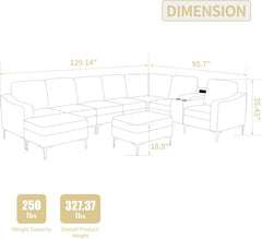 Multifunctional Convertible Armrest Modular Sectional Sofa with Pull-Out Sleeper Bed, Beige Corduroy Fabric for Living Room and Guest Room Use,Beige-Corduroy