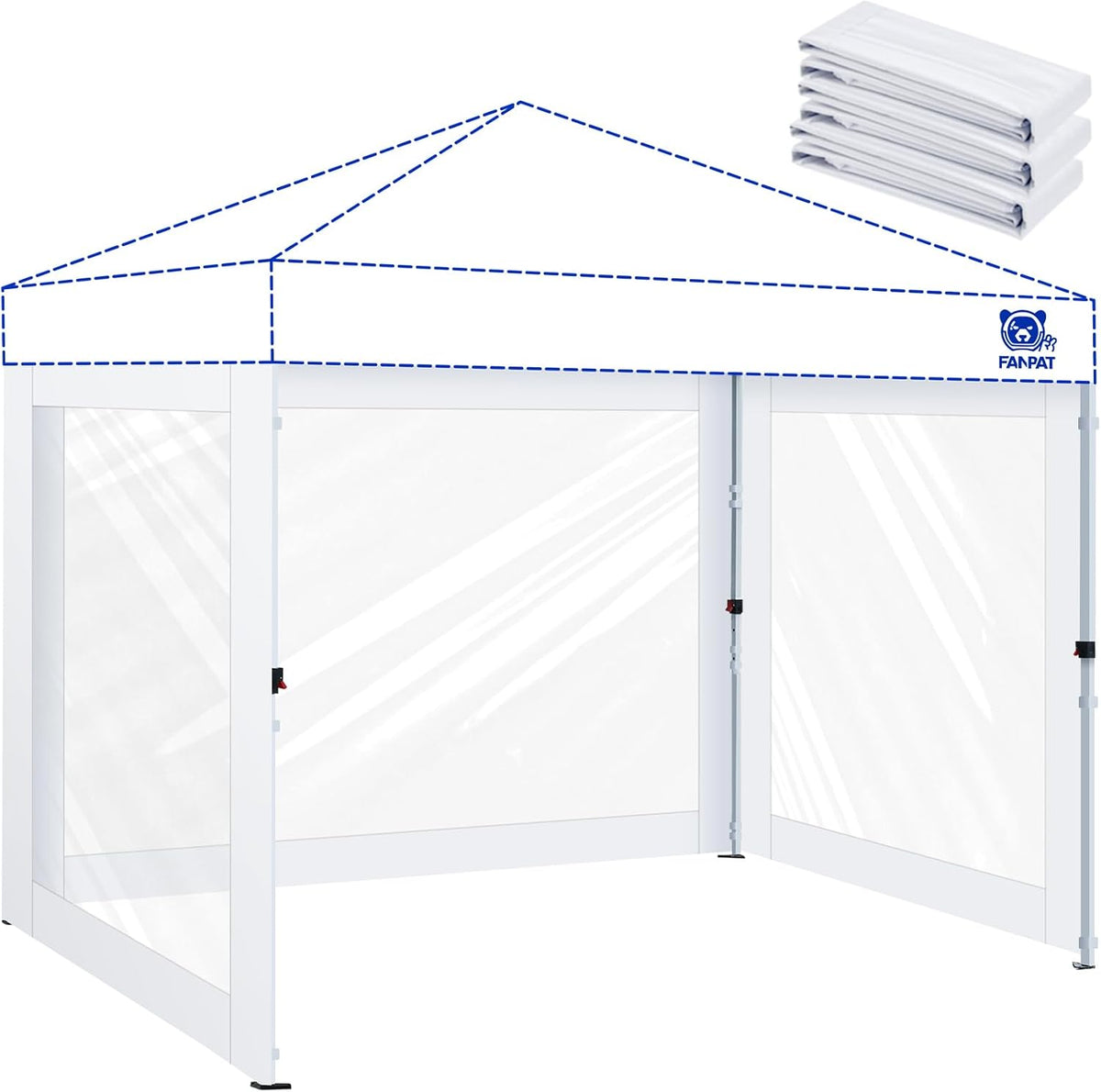 3Pcs Clear Canopy Sidewalls for 10x10 Pop Up Tent, Transparent Window Curtain Cloth, 8 Mil PVC Enclosure Fabric with Zipper and Velcro, Sidewalls Only (White)