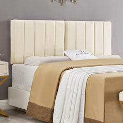 24KF Cream Wall Mounted Vertical Channel Design King Headboard, Soft Comfortable Velvet Padded King/CA King Size Headboard