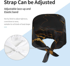 Cleaning Working Cap Black Marble Texture Gold Printed Chef Hat for Women & Men, Adjustable, Breathable