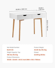 Small Desk with Drawers, Bedroom Desk, Study Table - White + Wood MDF Computer Writing Desk for Home Office