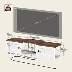 Farmhouse Floating TV Stand with Power Outlet, Wall Mounted Entertainment Center with Doors, Media Console Cabinet with Storage, for Living Room, Bedroom, White and Walnut TVBZ401E01