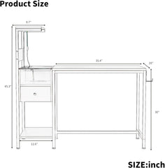 Computer Desk with Power Outlet & Storage Shelves, Study Writing Table with USB Ports Charging Station, Desk Workstation for Home Office, Black