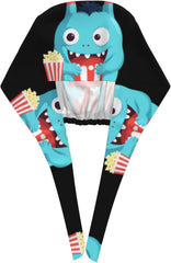 Cleaning Working Cap Little Monster Eating Popcorn Printed Chef Hat for Women & Men, Adjustable, Breathable Black