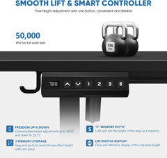 Electric Standing Desk with Drawer, Adjustable Height Sit to Stand Up Desk with Splice Board, Rising Home Office Computer Table with 2 Hook and Wire Hole for Work, Study or Gaming, 48IN x 24IN