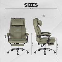Office Chair, Big and Tall Executive Office Chair with Footrest & Removable Headrest, High Back Ergonomic Computer Desk Chair Work Chair with Comfortable Frosted Velvet (Beige)