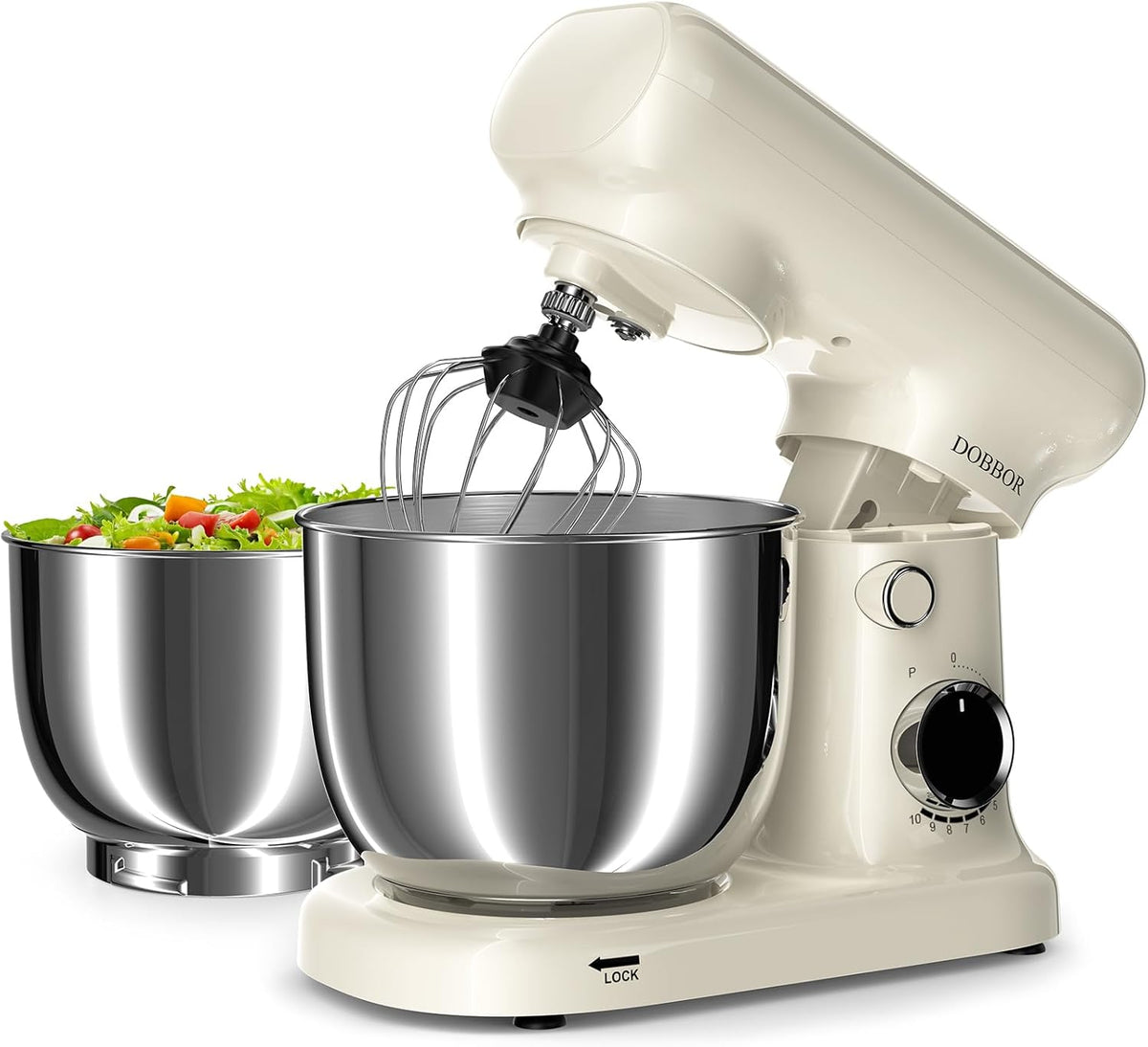Stand Mixer with 3QT+3.5QT Dual Bowls, 10-Speed Electric 300W Food Mixer - Includes Egg Whisk, Dough Hook & Flat Beater for Home Baking & Daily Cooking (GraySilver)