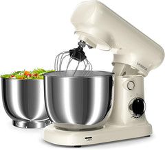 Stand Mixer with 3QT+3.5QT Dual Bowls, 10-Speed Electric 300W Food Mixer - Includes Egg Whisk, Dough Hook & Flat Beater for Home Baking & Daily Cooking (GraySilver)