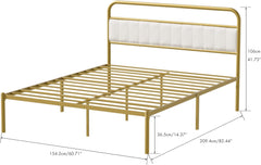 Queen Size Metal Platform Bed Frame with Upholstered Headboard Cushion, Sturdy Steel Slats Support,Under Bed Storage, No Box Spring Needed, Noise-Free, Easy to Assemble