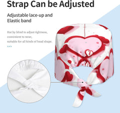 Cleaning Working Cap Little Red Heart Printed Chef Hat for Women & Men, Adjustable, Breathable