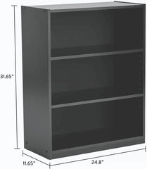 3-Shelf Bookcase, True Black Oak, Adjustable Shelves, Particle Board and MDF Construction, 24.8x11.65x31.65 Inches, Storage for Books and Collectibles