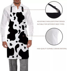Black and White Graffiti Cow Spot Printed Kitchen Aprons Cleaning Tool Female Cooking Baking Bib