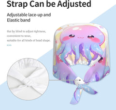 Cleaning Working Cap Smiling Octopus Printed Chef Hat for Women & Men, Adjustable, Breathable Black