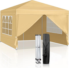 Instant Setup Gazebo,10x10ft Pop Up Canopy Tent with 2Windows&2Doors, Outdoor Instant Shelter Folding Canopy with Carry Bag for Commercial Events, Party, Backyard BBQ, Camping (Khaki)