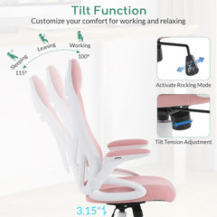 Office Chair Ergonomic Office Desk Chair with Adjustable Lumbar Support and Flip-up Arms, High Back Mesh Swivel Executive Computer Task Chair, Pink