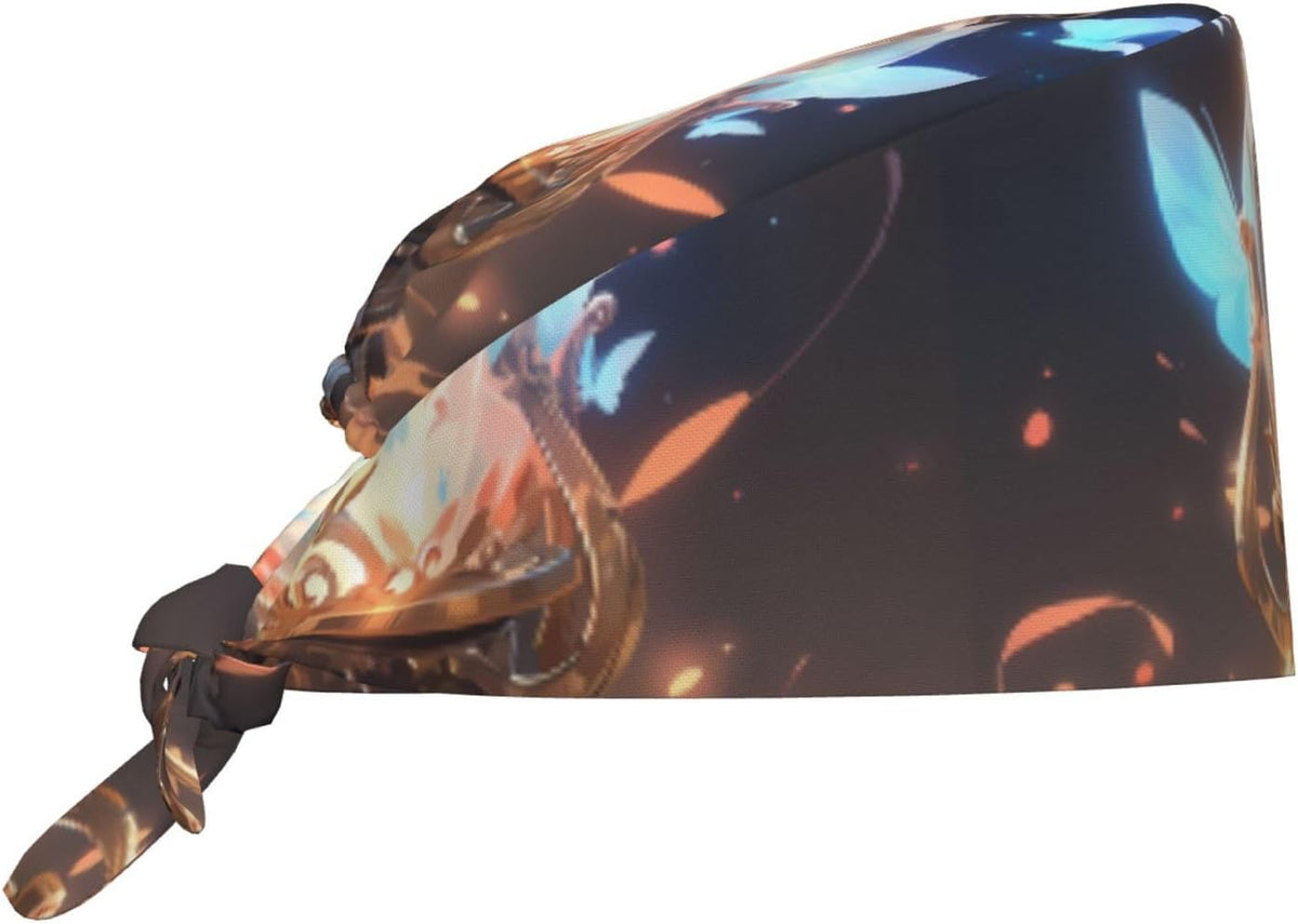 Cleaning Working Cap Dreamy Butterfly Oil lamp Printed Chef Hat for Women & Men, Adjustable, Breathable Black