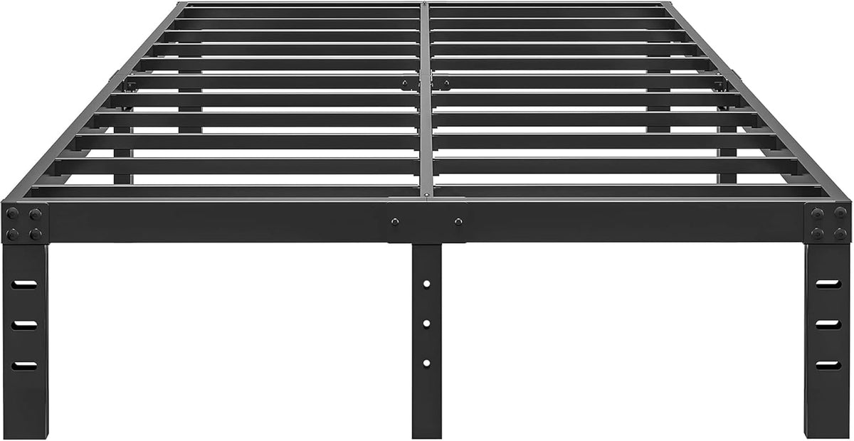 14 Inch Metal Bed Frame Queen Size No Box Spring Needed - Easy Assembly Heavy Duty Noise Free Narrow Bedframes - Double Black Basic Steel Slats Platform with Storage