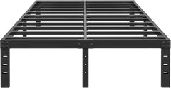 14 Inch Metal Bed Frame Queen Size No Box Spring Needed - Easy Assembly Heavy Duty Noise Free Narrow Bedframes - Double Black Basic Steel Slats Platform with Storage