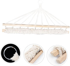 BESPORTBLE Outdoor Hanging Bed Single Mesh Hammock with Solid Wood Bars Comfortable Beige Swing for Camping and Garden Relaxation Easy to Assemble and Portable