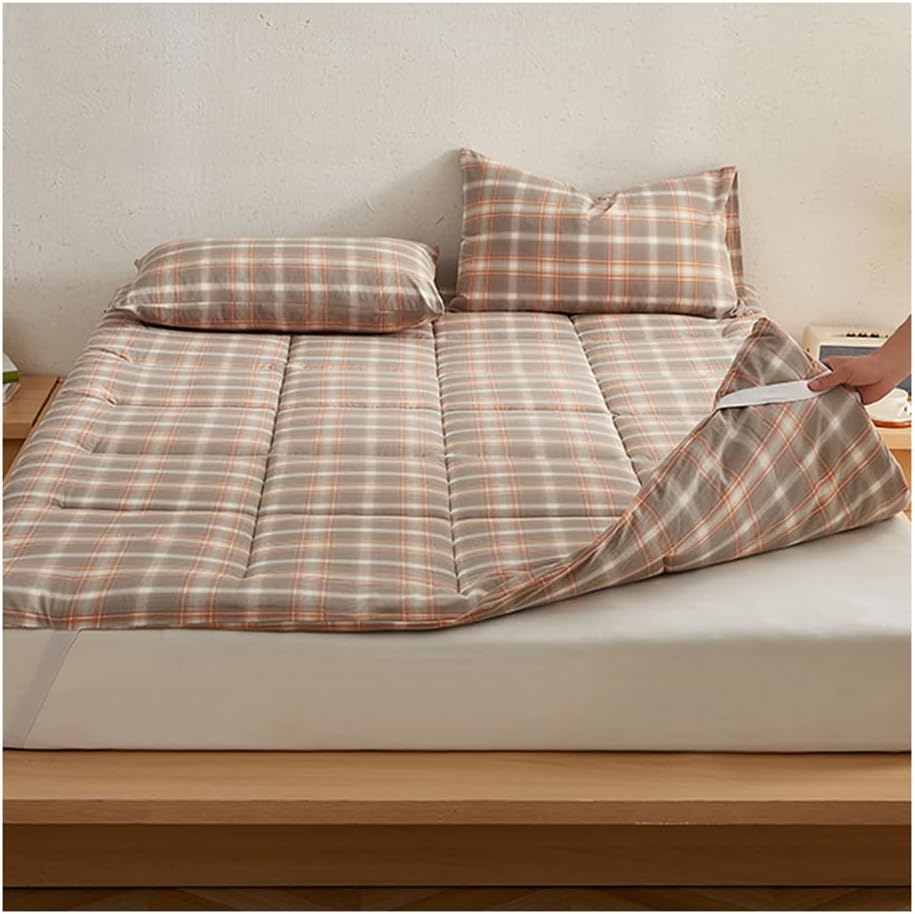 Checked Plaid Floor Mattress for Sleeping, Portable Mattress for Floor, Folding Japanese Futon Sofa Bed with Elastic Band, Double Single Tatami Floor Mat Washable,A,100x200cm/39x79in