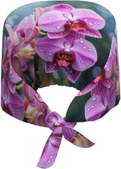 Cleaning Working Cap Malaysian National Flower Printed Chef Hat for Women & Men, Adjustable, Breathable Black