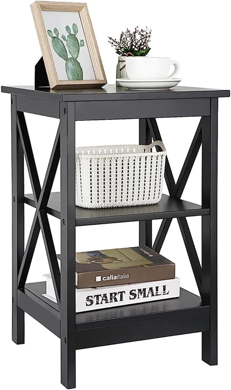 SUPER DEAL 3 Tier Side Table Industrial Retro End Table Nightstand Bedside Table with Solid Metal Frame for Bedroom Living Room Apartment Small Spaces, X-Design More Stable, Rustic Brown