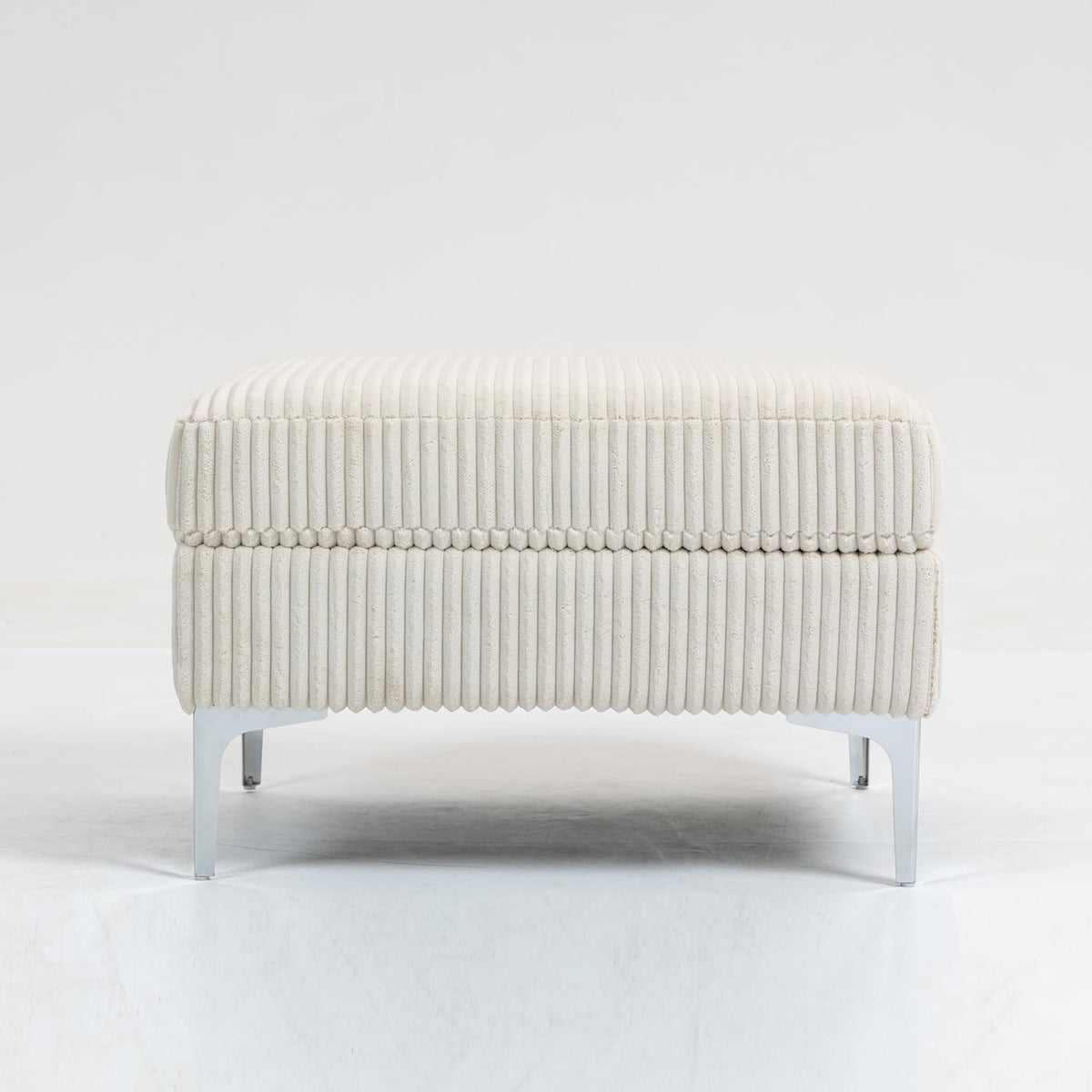 Square Ottoman Footrest & Storage, Beige Corduroy Modular Sectional Sofa