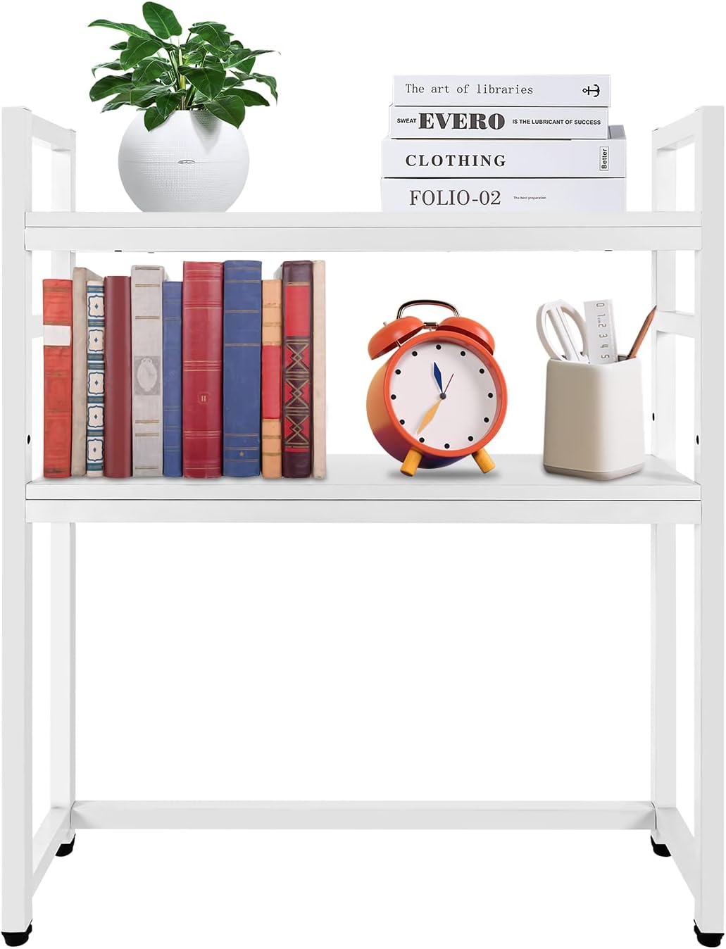 Desktop Bookcase for Computer Desk, 2-Tier Multipurpose Wood Countertop Hutch Display Shelf, Adjustable Display Shelf Rack Organizer for Office Home Supplies