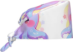 Cleaning Working Cap Smiling Octopus Printed Chef Hat for Women & Men, Adjustable, Breathable Black