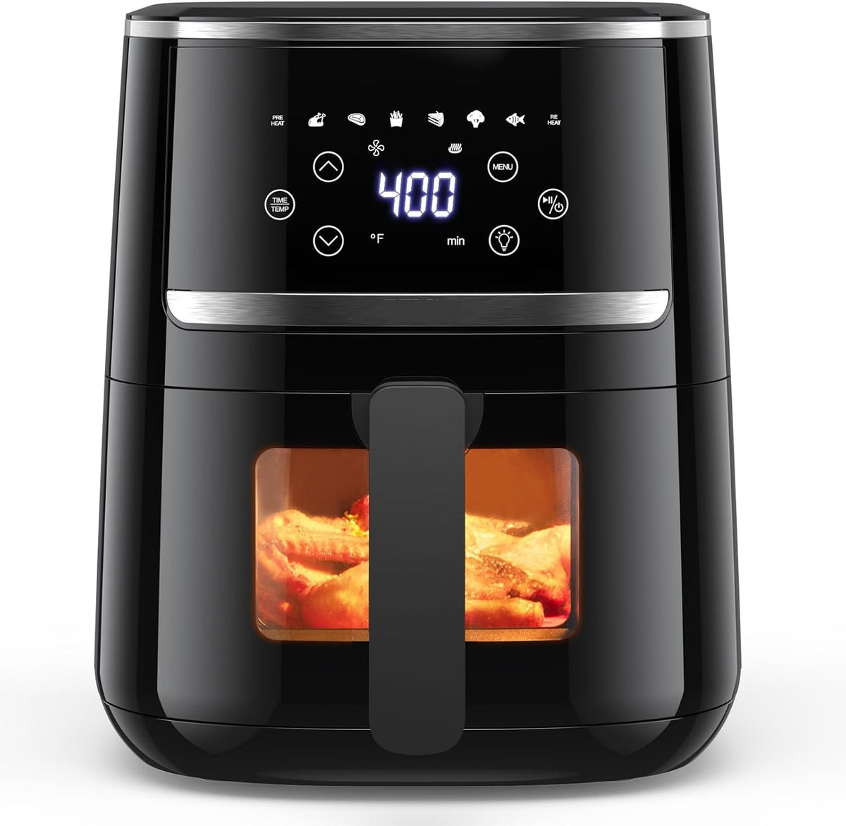 7-In-1 Air Fryer with Visible Window, 5QT Large Capacity Multifunctional Digital Air Fryer Oven for Baking Roasting Dehydrating, 1500W Low Noise Airfryers with Dishwasher Safe Basket