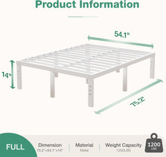 Novilla Full Size Bed Frame, 12 Inch Metal Platform Bed Frame Full Size with Storage Space Under Bed, Heavy Duty Steel Slat Support, Easy Assembly, No Box Spring Needed, White
