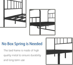 Sturdy Metal Platform Bed Frame Queen Size with Headboard, Modern Wave Design, No Box Spring Needed, Quiet Heavy-Duty Steel Frame with Storage Space, Black (Queen)