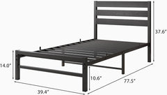 Black Minimalist Queen Bed Frame with Rustic Wood Headboard, Metal Platform Base, Strong Slats Support, Under-Bed Storage, No Box Spring Needed, Easily Assemble (Brown, Queen)